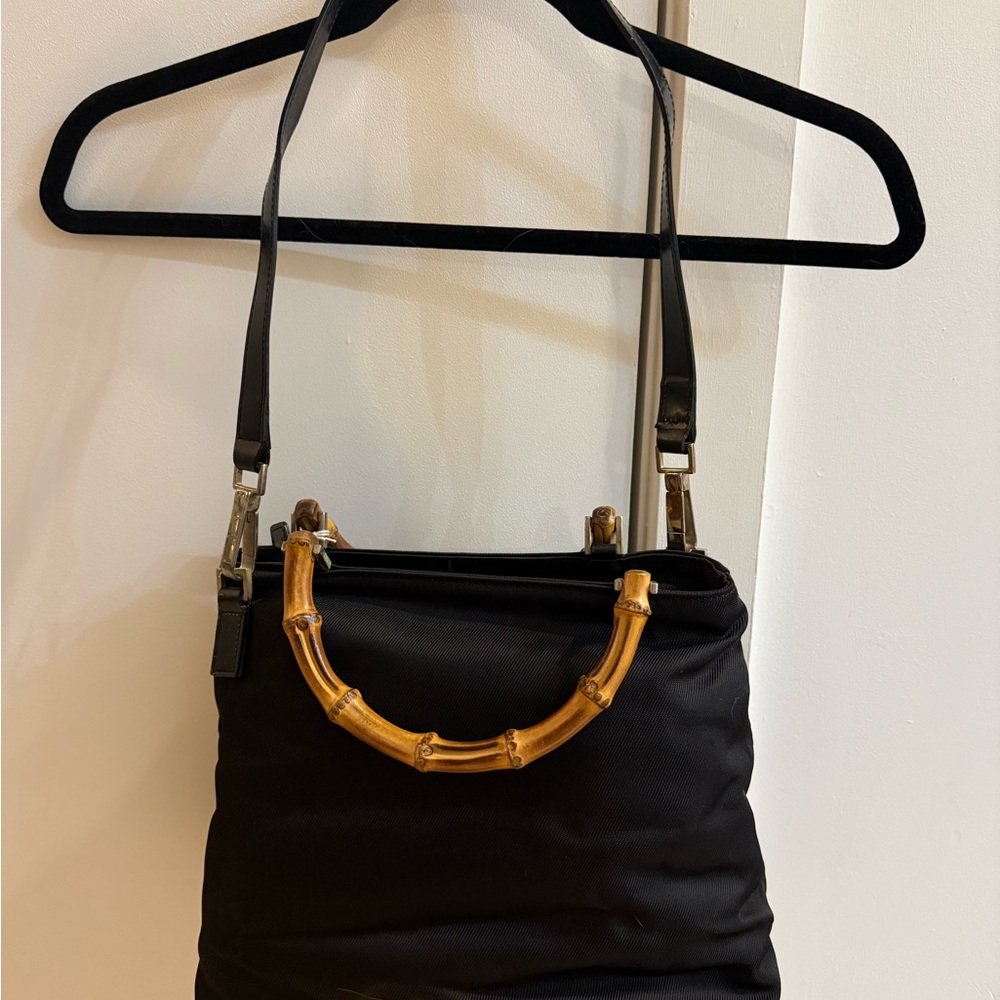Gucci Black Shoulder Bag with Bamboo Handle